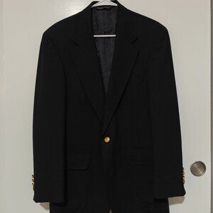 Vintage Lands' End Men's Black Blazer Sport Coat 100% Wool Gold Buttons Size 38R